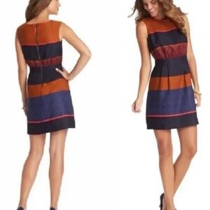 Ann Taylor LOFT Orange Navy Size 14 Bohemian Artsy Business Sleeveless Dress